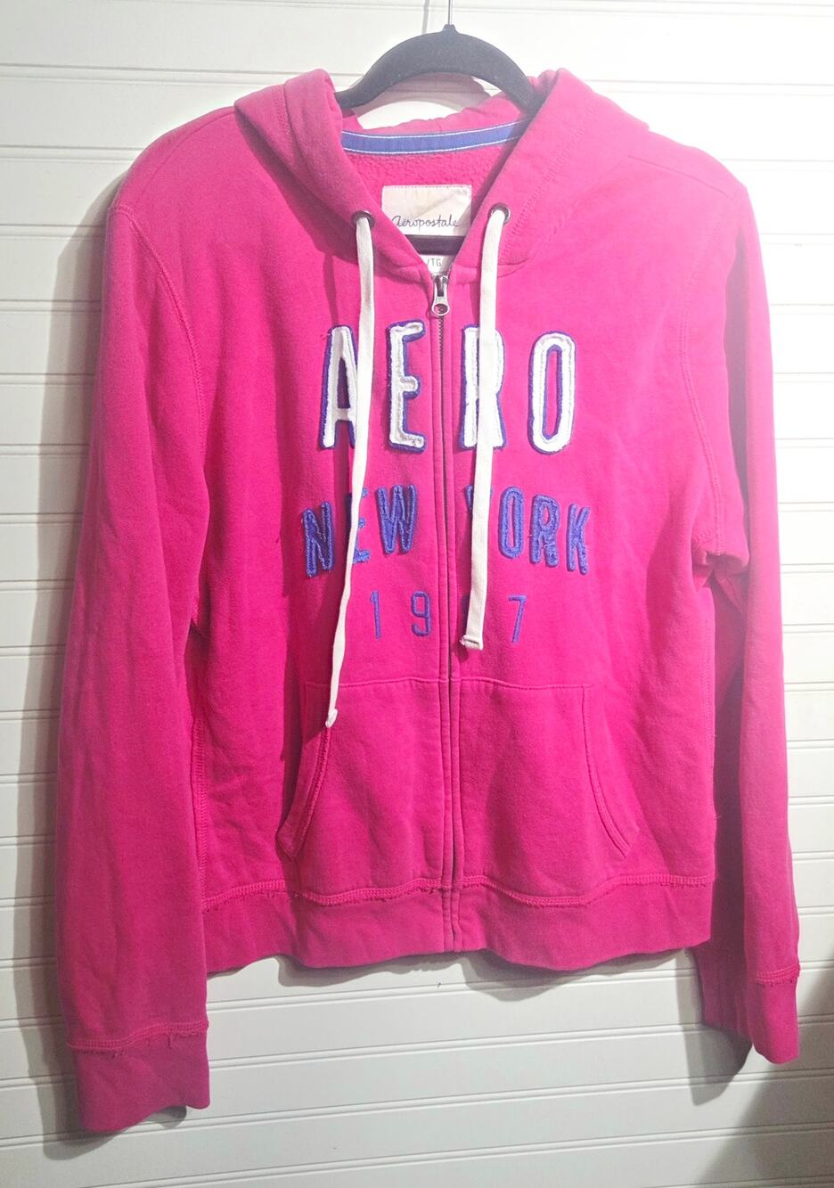 Aeropostale Hot Pink Zip Up Hoodie Aero New York 1987 Spellout Sweatshirt XL
